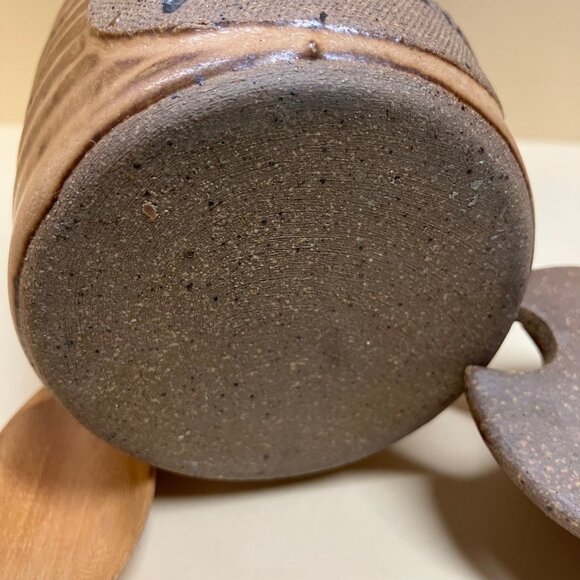 Hand Made Stoneware Ceramic Pottery Alberta Honey Pot Jar & Wooden Spoon + Lid - Picture 7 of 7